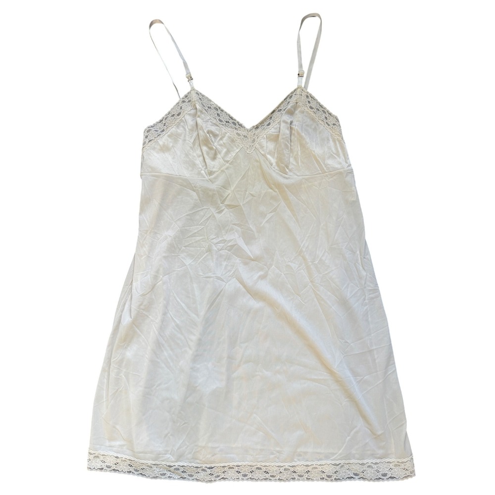 Vanity Fair White Nylon Lace Full Slip 38 Large Lingerie Dress USA Vintage Y2K